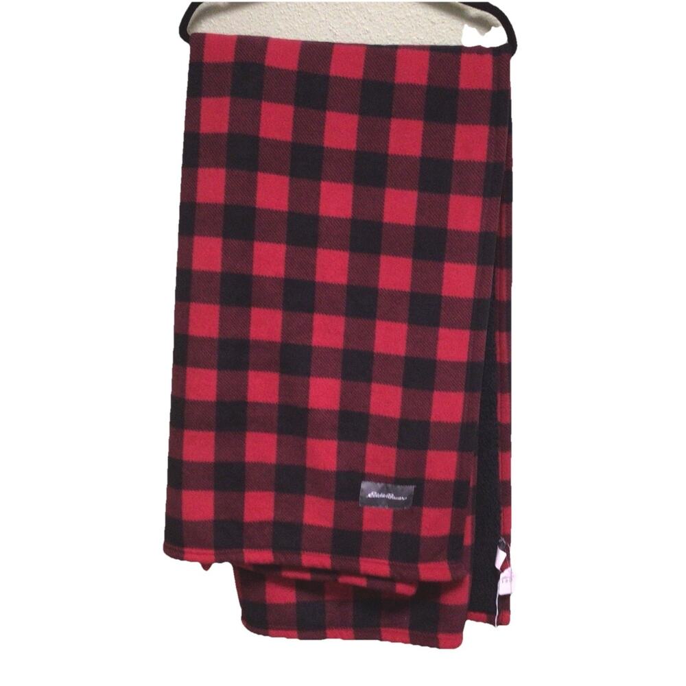 Eddie Bauer Red Plaid Woodland Fleece Lined Lap Blanket Lightweight Throw